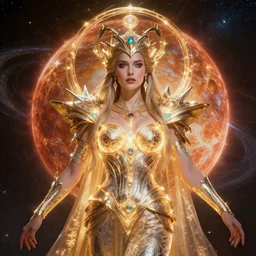 portrait of the powerful queen of the solar system in the style of anna dittmann and in the style of wayne barlowe. glowing, ornate and intricate, stunning, dynamic lighting, subtle and detailed.