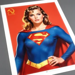high quality presentation digital print of a cara delevigne as supergirl, soviet poster art style black red white, head and shoulders