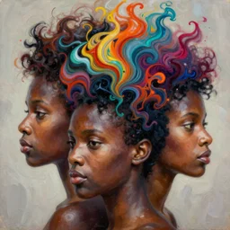 fantastic extraordinary beautiful afro - american women with short hair into fluid infinity variations of colours mass, close - up, piotr jablonski, jeff dekal, jeff simpson, intricate details, hyperrealistic oil painting on canvas, deep depth field, hd, hdr, 4 k, 8 k