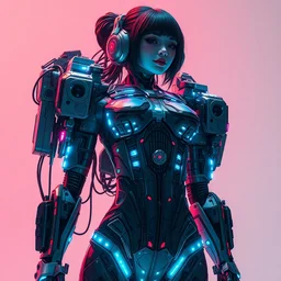 a body of a cyberpunk asian women machine, full body, opera motif