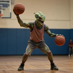 Photo of the Demogorgon from Stranger Things playing basketball