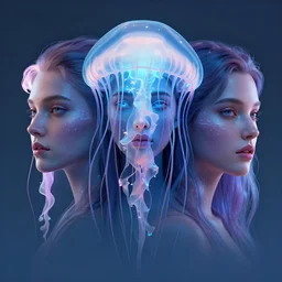 3 d photo face portrait of a goddess jellyfish by aykut aydogdu and beeple, bioluminescence, octane render