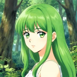 manga girl with green hair in the forest, by Artgerm and Magali Villeneuve