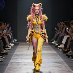 a masterpiece of vitalik buterin in the style of grimes as a runway model, full body, sharp, intricate detail, volumetric lighting, ray tracing, artstation, vibrant colors, octane rendering, cinema 4 d, beeble