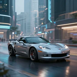 2009 corvette c6 z06 on a futuristic street