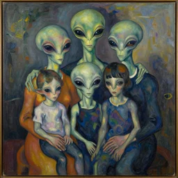 a painting of an alien family portrait by graham sutherland, egon schiele, expressionism