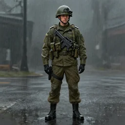 a military policeman standing in the rain, concept art by james paick, cgsociety, antipodeans, reimagined by industrial light and magic, concept art, artstation hd