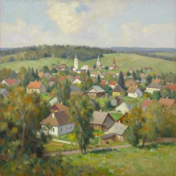 beautiful view of a peaceful ukrainian town. art by isaac leitan and ivan shiskin, oil on canvas