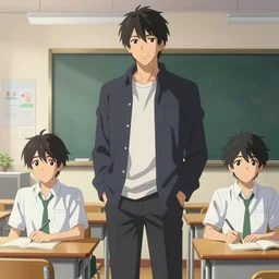 high school classroom scene spring setting, expert high detail concept art, perfect proportions fine face, tall handsome guys, vivid colors, sharp focus, high contrast, realistic shaded lighting poster sakimi, ilya kuvshinov, katsuhiro, makoto shinkai, loish and clamp style, trending on art station, best selling artist