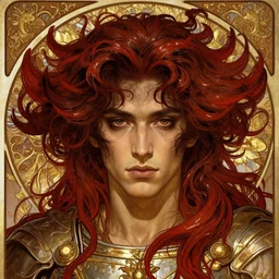 song of the hurricane, detailed beauty close - up face portrait, chocolate, crimson water, ancient gold, opulent swirling hair, intricate background, armor, art by wlop, peter morebacher, greg rutkowski, craig mullins, ruan jia, thomas kinkade, victor ngai, james jean, takato yamamoto, tomokazu matsuyama, alphonse mucha, unreal
