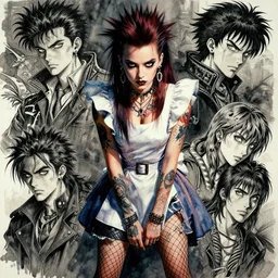 portrait, punk rock alice in wonderland, fishnets, tattoos, piercings, watercolor, dramatic lighting, cinematic, establishing shot, extremly high detail, foto realistic, cinematic lighting, pen and ink, intricate line drawings, by Yoshitaka Amano, Ruan Jia, Kentaro Miura, Artgerm, post processed, concept art, artstation, matte painting, style by eddie mendoza, raphael lacoste, alex ross