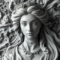 wonderful princess made of marble, beautiful face, hyper detailed, flowing background intricate and detailed, ornate 8 k gorgeous intricate detailed, octane render, black and white