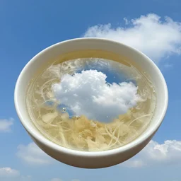 bowl of soup made out of blue sky and clouds