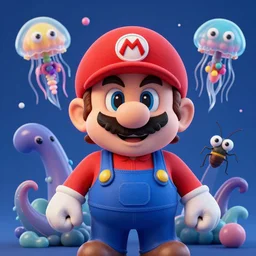 carl johnson as super mario face, tentacles, unnatural shapes, jellyfish, insect, octane render, 3 d digital art by beeple, unreal engine 5, award winning
