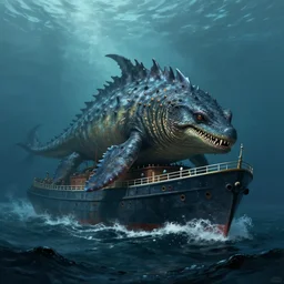 sea monster looks like ship, deep dark sea, marine animal, highly detailed, digital painting