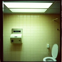 stips of 🥓 coming out of wall hand dryer, public bathroom, volumetric lighting, creterion collection, shot on 7 0 mm, instax