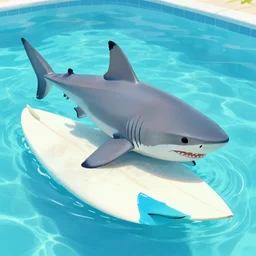 a shark and a surfer hanging out in a swimming pool
