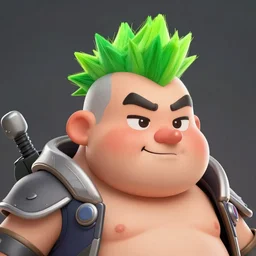 overwatch concept art character portrait of a new character who is a obese chubby man with a punk mohawk neon green hair with clean shaven and long crooked nose and round cheeks, trending on artstation, cgsociety,