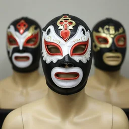 medium shot,mexican wrestling masks on mannequin
