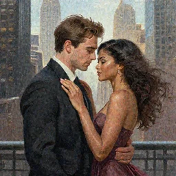 Romantic depiction of Colin Farrell and Zendaya In New York City illustration by Ruan Jia and Mandy Jurgens and William-Adolphe Bouguereau, Artgerm, 4k, digital art, surreal, space dandy style, highly detailed, godsend, artstation, digital painting, concept art, smooth, sharp focus, illustration by Ruan Jia and Mandy Jurgens and William-Adolphe Bouguereau