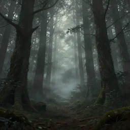 a matte painting of a misty forest, marvel cinematic universe concept art, good value control, concept art, digital painting, sharp focus, symmetrical, 4k, illustration, rule of thirds, sci-fi, elden ring, centered, moody colors, moody lighting, atmospheric