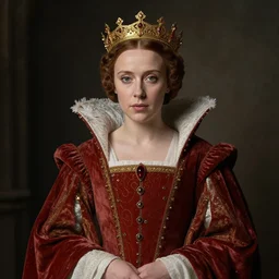medieval portrait of millie bobby brown dressed as a queen, in the style of eugene de blaas