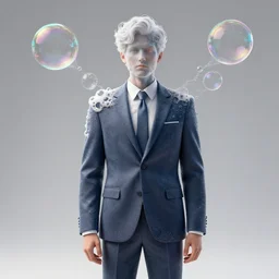 man in a suit made of Soap Bubbles, artstation