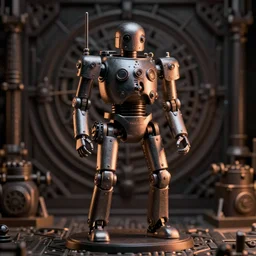 a cinematic photo shot of a beautiful 1 : 6 scale threea toys figurine by ashley wood, world war one robot, intricate dark background, dramatic light