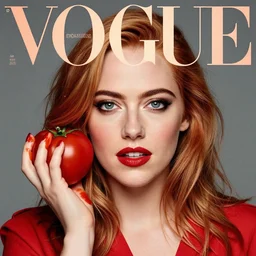 full portrait of emma stone cosplaying as a tomato, hyper detailed, award winning, vogue cover