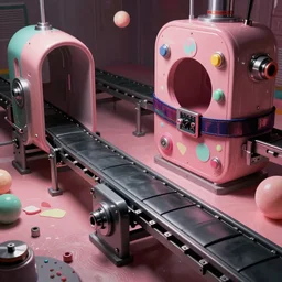 retro hyperrealistic hyperextended hyperventilating hyper enclosed encabulator belt and bolts system with matte black conveyor belts bubblegum palettes