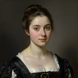 a portrait of a beautiful nineteen year old bavarian princess with her dark hair in a bun in the style of joseph karl stieler, circa 1 8 3 6, highly detailed, 8 k, romanticism, bust shot, 1 8 3 0 s, smooth, oil on canvas, beautiful face, symmetry