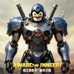 award winner movie poster, mecha with penguin helmet, by greg rutkowski