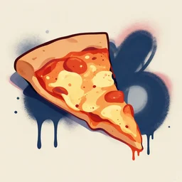 one slice of pizza, aesthetic, flat color, minimal, paint drips, large spray graffiti on a wall by famous london graffiti artist