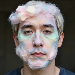 jesse pinkman, his skin pigments made out of patterned cotton candy, skin pigment made out of cotton candy, cotton candy used for face, beautiful composition,