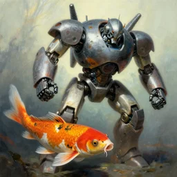 a koi fish!! fighter robot by Frank Frazetta