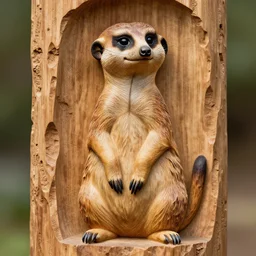 detailed wood sculpture monument honoring a heroic meerkat