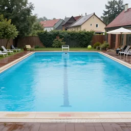 rainy day at outdoor swimming pool in polish town