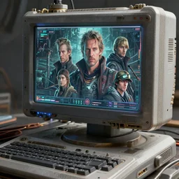 futuristic neo retro computer, close up, quint buchholz, wlop, dan mumford, artgerm, liam brazier, peter mohrbacher, raw, featured on artstation, octane render, cinematic, rugged, intricate, 8 k