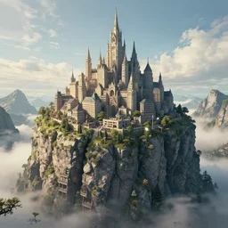 fantasy city on top of the shoulders of a giant
