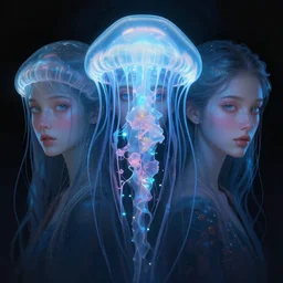 3 d face portrait of a goddess jellyfish bioluminescent | by kris kuksi, david wiesner, alena aenami, mike campau, octane render, diffuse lighting fantasy intricate elegant highly detailed lifelike photorealistic digital painting artstation