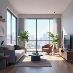cool trendy apartment interior, sharp focus, wide view, full body shot, smooth, digital illustration, by james jean, by rossdraws, frank franzzeta, mcbess, sakimichan