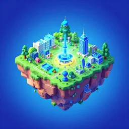 isometric island in the sky, isometric invironment, 3d art, isometric art, amazing detail, artstation, concept art, behance, neon blue background