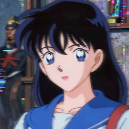 blurry and dreamy screencap of a character portrait from 9 0 s satoshi kon anime, realistic character design by yoshitaka amano, glitchy vhs tape, abstract patterns in the background, perfect blue color palette, noisy film grain effect, blurry image, renessaince oil painting