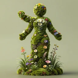 moss and flowers forming the shape of a human figure. beautiful high quality realistic fantasy art, trending on artstation by artgerm and greg rutkowski and alphonse mucha