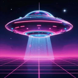 a ufo with neon lines, epic retrowave art, trending on art station
