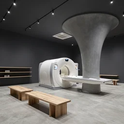 a minimalist flagship store, dark grey walls, timber furniture and polished concrete floors, high tech industrial and maschinen krieger, mri machine millennium falcon space-station with massive pillars inspired by a Zaha Hadid, Dubai, London, Foster and Partners, Calatrava, generative design, grasshopper 3d