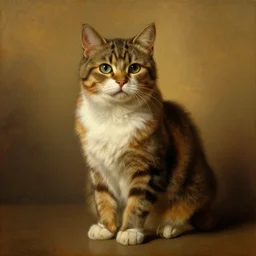 anthropomorphic cat proudly posing for a portrait, painted by rembrandt intricate ultra detailed painting atmospheric lighting golden hour