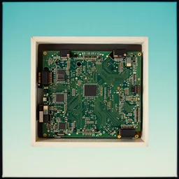 exposed circuit boards, film photo, soft lighting album cover, nostalgia, turquoise gradient