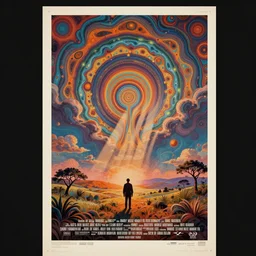 vintage psychedelic movie poster, surreal, dreamlike,