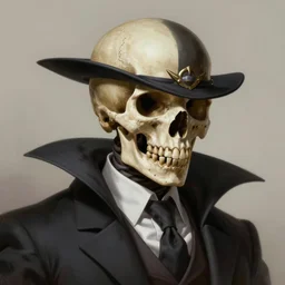 overlord, wearing a suit, skullhead, portrait, highly detailed, deep focus, elegant, digital painting, smooth, sharp focus, illustration, ultra realistic, 8 k, art by artgerm and alphonse mucha